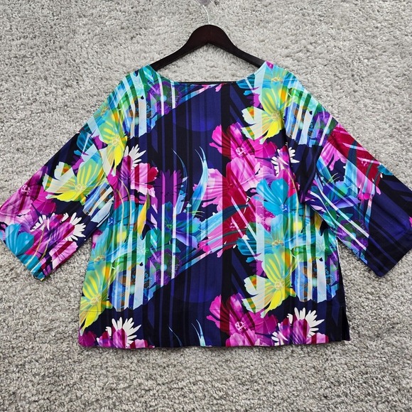 Soft Surroundings Mignon Top Womens Large Colorful Floral 3/4 Sleeve Tropical - Picture 7 of 11